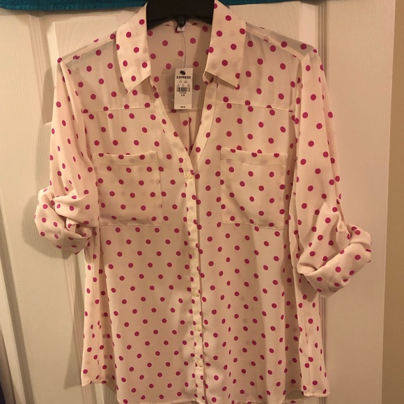 Express Polka Dot Dress Shirt - Large - Picture 2 of 3